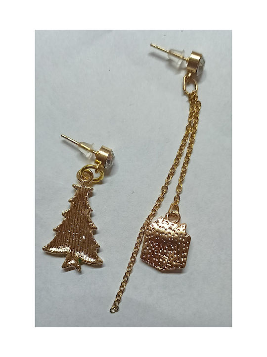 Handmade gold metallic christmas tree and gift earrings 6,5cm (tatu moyo)