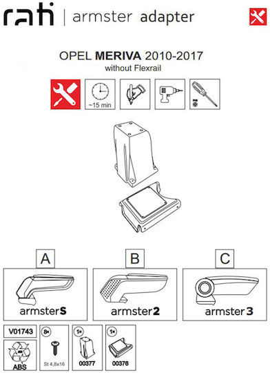 Rati Armster Βάση Στήριξης Τεμπέλη Αυτοκινήτου Συμβατή με Opel Meriva 2010-2017 σε Μαύρο Χρώμα