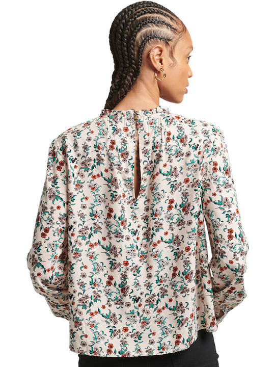 Superdry Damen Bluse Langärmelig Blumen Rosa