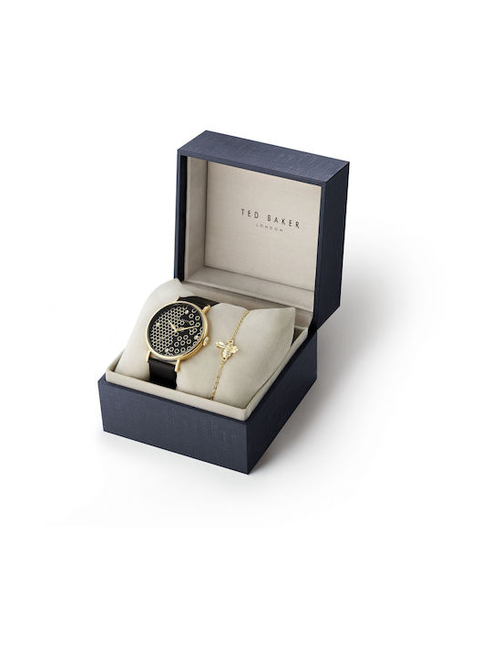 Ted Baker Phylipa Beehive Watch with Black Leather Strap