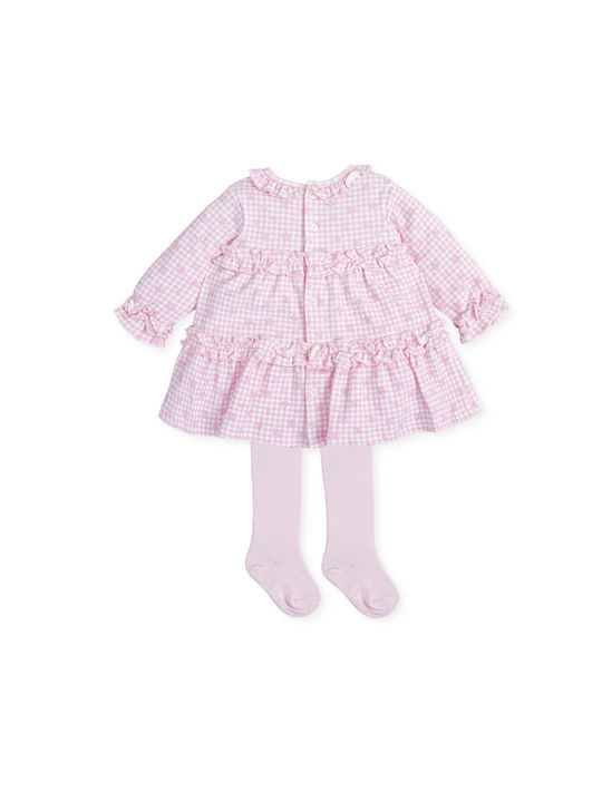 Tutto Piccolo Kids Dress Set with Tights Checked Long Sleeve Pink