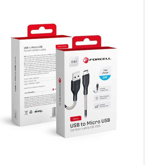 Forcell Smart Плетена USB 2.0 до микро USB кабел Черен 1м (FOCB-152337) 1бр