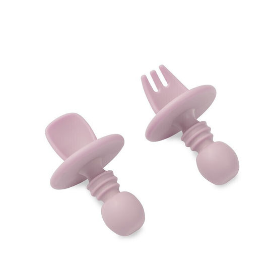Interbaby Baby Set with Fork made of Silicone for 4+ months Pink 2pcs
