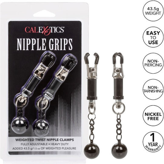 Calexotics Weighted Twist Nipple Clamps Σφιγκτήρες Θηλών Silver