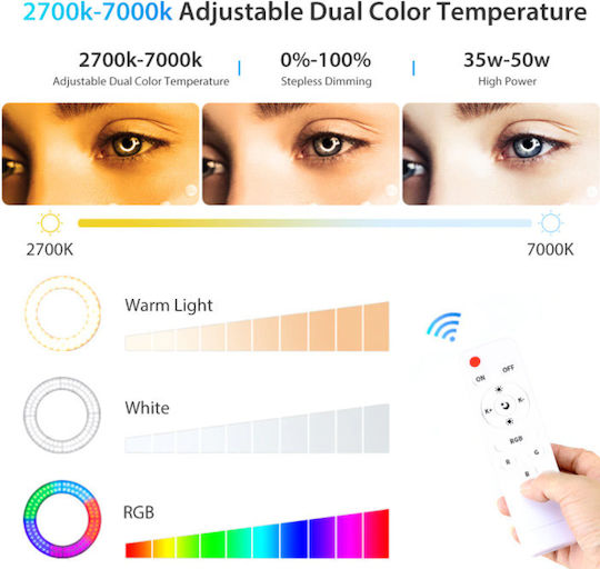 Selfie Ringlicht RGB Ringlicht 45cm mit Bodenstativ und Handyhalter