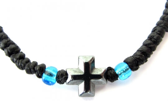 IconsGR Prayer Beads With Murano Cross and Blue Bead Black