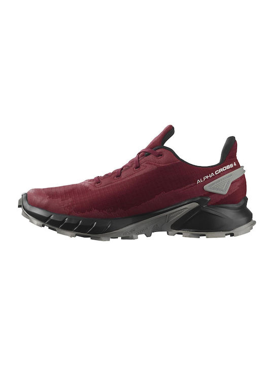 Alphacross 4 Gtx Bărbați Pantofi sport Trail Running Impermeabile cu Membrană Gore-Tex Roșu De Ciclism / Negru / Negru Înghețat Gri