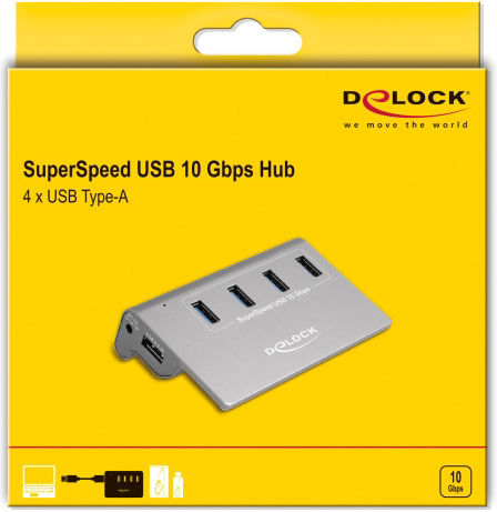 DeLock USB 3.2 5 Port Hub with USB-A Connection Gray