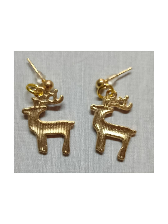 Earrings handmade golden metallic christmas reindeer enamel 4cm (tatu moyo)