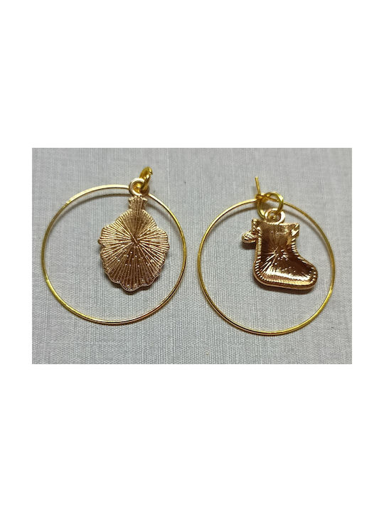 Earrings handmade gold metallic hoop christmas boot and Santa Claus 4cm (tatu moyo)