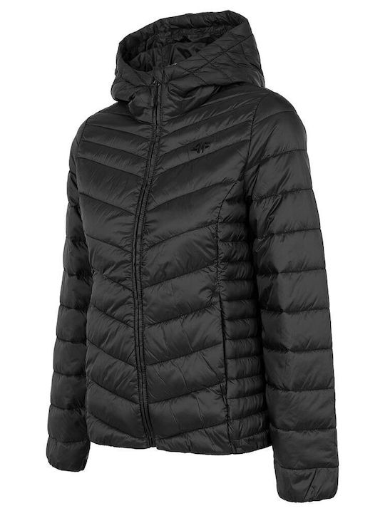 Women's for Hiking Short Puffer Jacket for Winter with Hood Black
