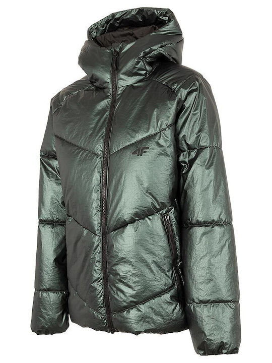 Women's Short Puffer Jacket for Winter Green