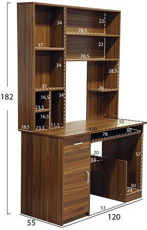 Birou de Calculatoare Status din Lemn cu Bibliotecă Nuc 120x55x182cm