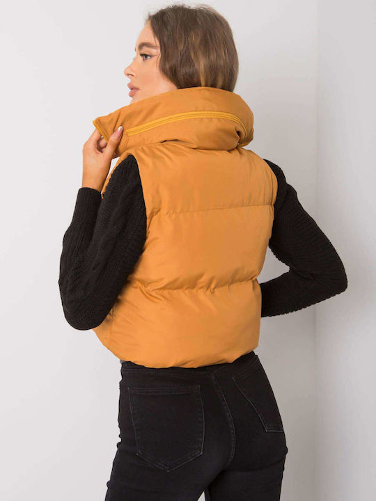 Ex Moda Kurz Damen Ärmellos Puffer Jacke für Winter Dark Yellow