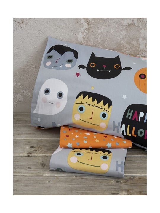 Nima Happy Halloween Set Kids Duvet Cover Single with Pillowcase Cotton Gray 160x240cm