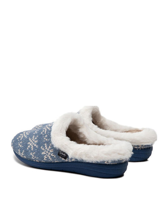 Creamy Winter Women's Slippers with Fur Blue