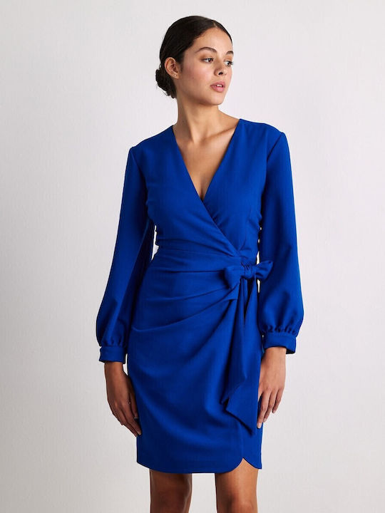 Mini Dress Long Sleeve Wrap Blue