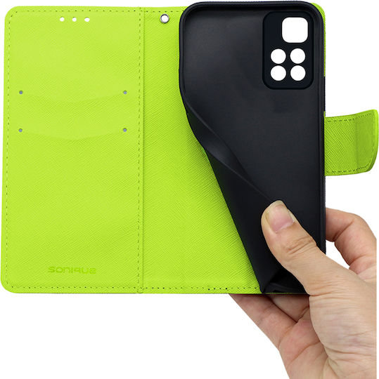 Sonique Trend Brieftasche Synthetisches Leder Dark Blue / Acid Green (Redmi Note 11 Pro+ 5G)