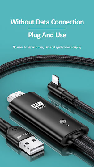 Usams Angle (90°) / Braided USB to Lightning / HDMI Cable Μαύρο 2m (SJ442HD01)