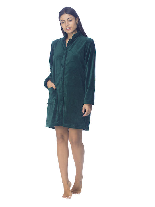 Zaboo Women's Winter Bouclé Buttoned Robe-ZB1076 Cypress