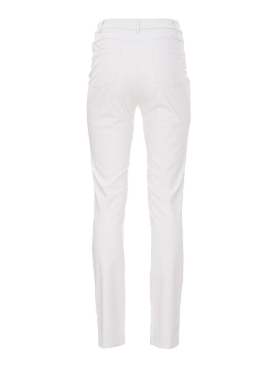 Moutaki Γυναικείο Ψηλόμεσο Δερμάτινο Παντελόνι σε Slim Εφαρμογή Λευκό