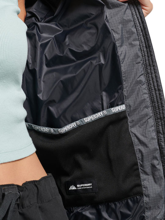 Women's Short Puffer Jacket for Winter Grid Charcoal