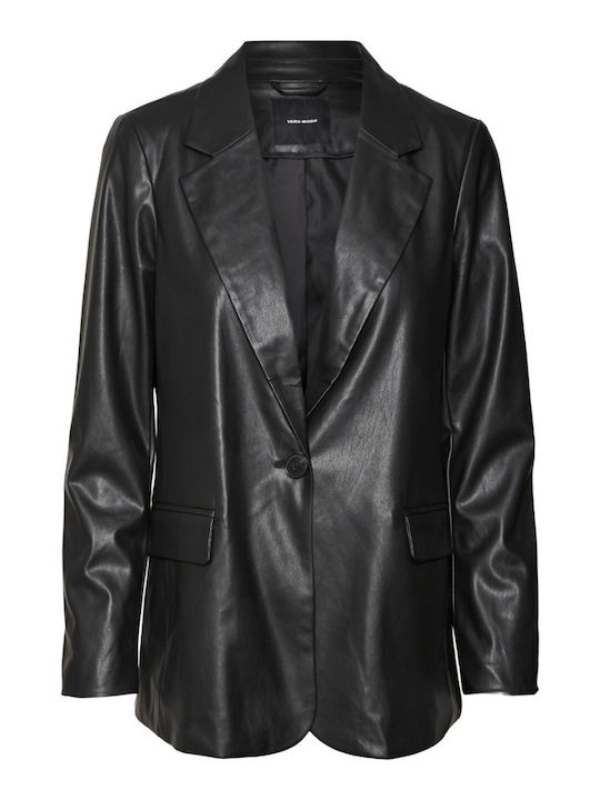 Vero Moda Γυναικείο Δερμάτινο Σακάκι Μαύρο