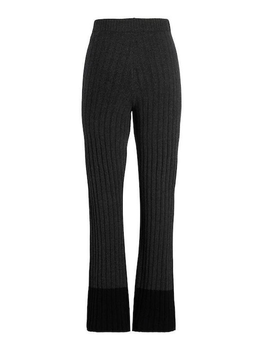 Jack & Jones Γυναικείο Ψηλόμεσο Υφασμάτινο Παντελόνι Καμπάνα με Λάστιχο σε Slim Εφαρμογή Γκρι