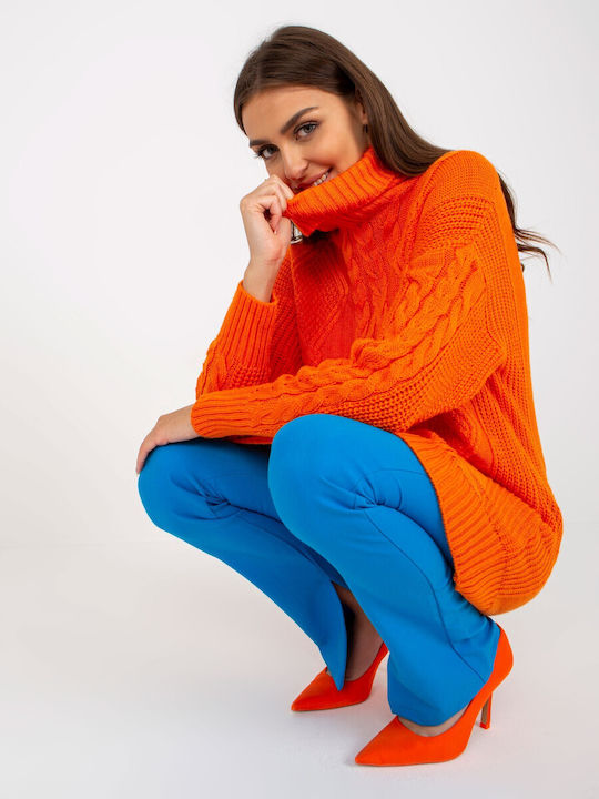 Rue Paris Damen Stricken Longshirt Rollkragenpullover Langarm Orange