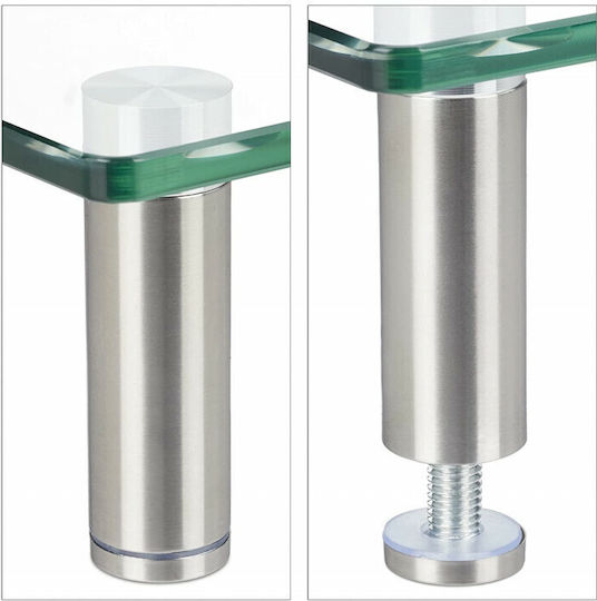 Relaxdays Glass Monitor Stand Silver Transparent 11x24x70 Cm