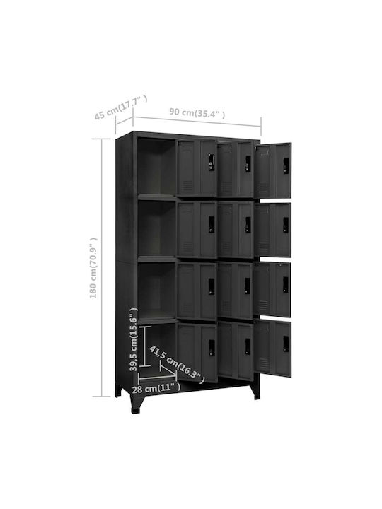 Шкаф Метал с 12 шкафчета Charcoal 90x45x180бр