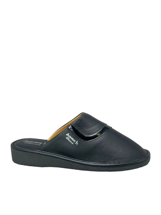 Leather Winter Women's Slippers Black