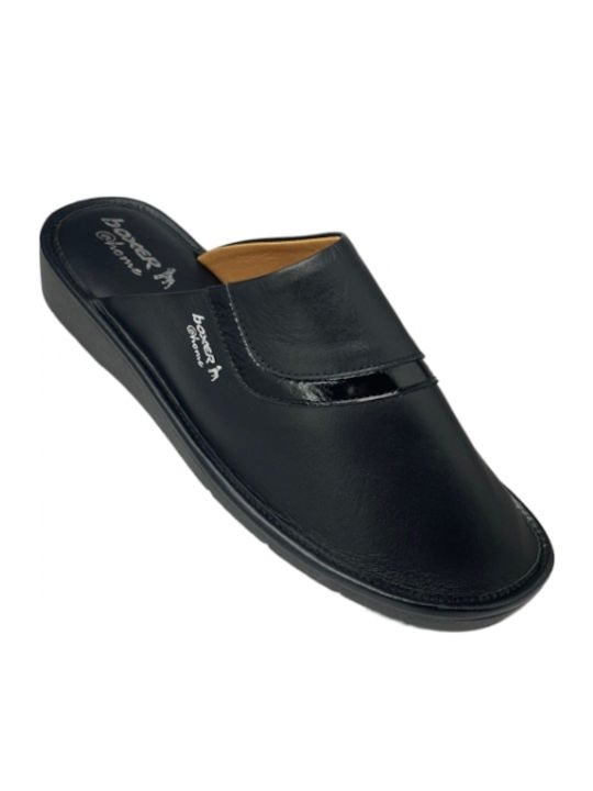 Leather Winter Women's Slippers Black