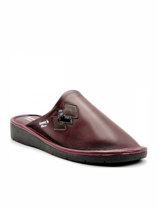 Leather Winter Women's Slippers Burgundy