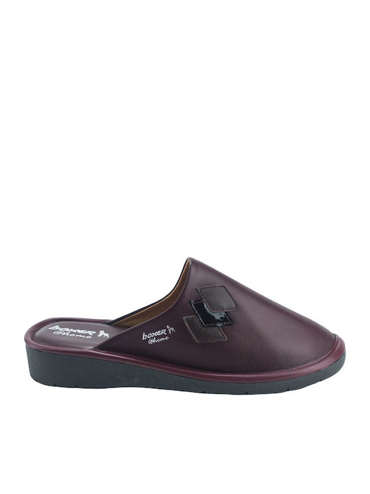 Leather Winter Women's Slippers Burgundy