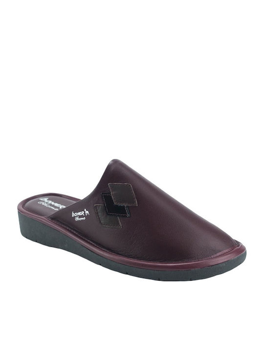 Leather Winter Women's Slippers Burgundy