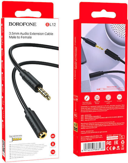 Borofone TRRS Audio Cable 3.5mm Male - 3.5mm Female Black 1m BL12