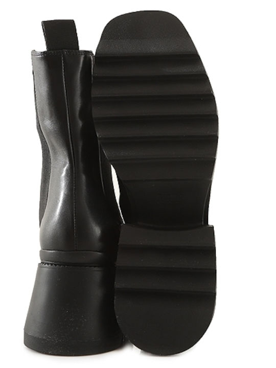 Craquele -INJ01 Leather Women's Chelsea Boots with Medium Heel Black