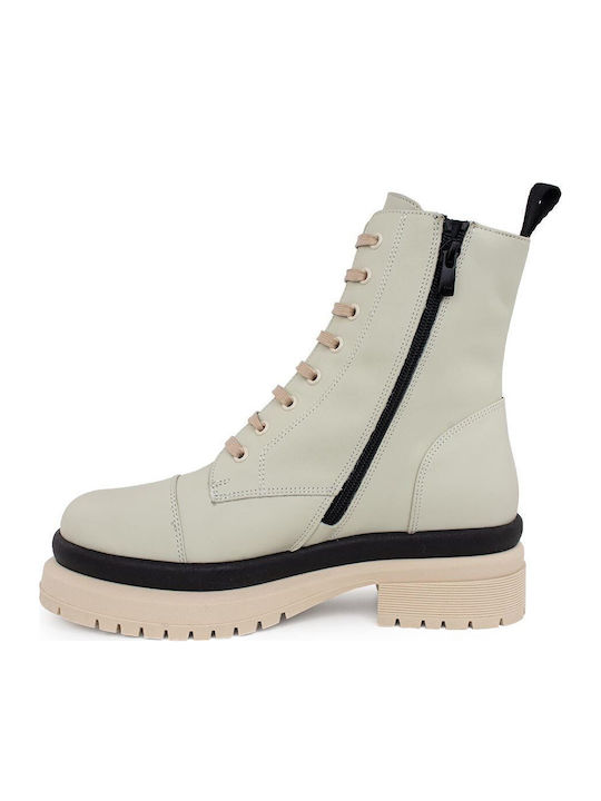 Leder Stiefeletten Damen Beige