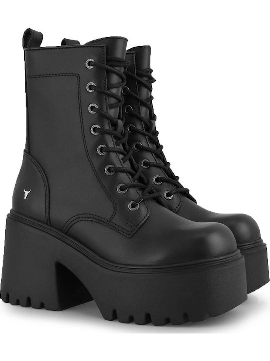 Booties Δερμάτινα Γυναικεία Αρβυλάκια με Ψηλό Τακούνι Μαύρα