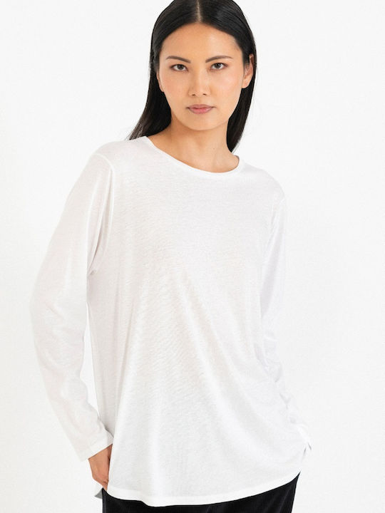 Organic Λευκό White Μακρυμάνικο Γυναικείο Top Λευκό