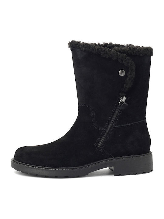 Opal Zip Suede Women's Ankle Boots with Fur Black