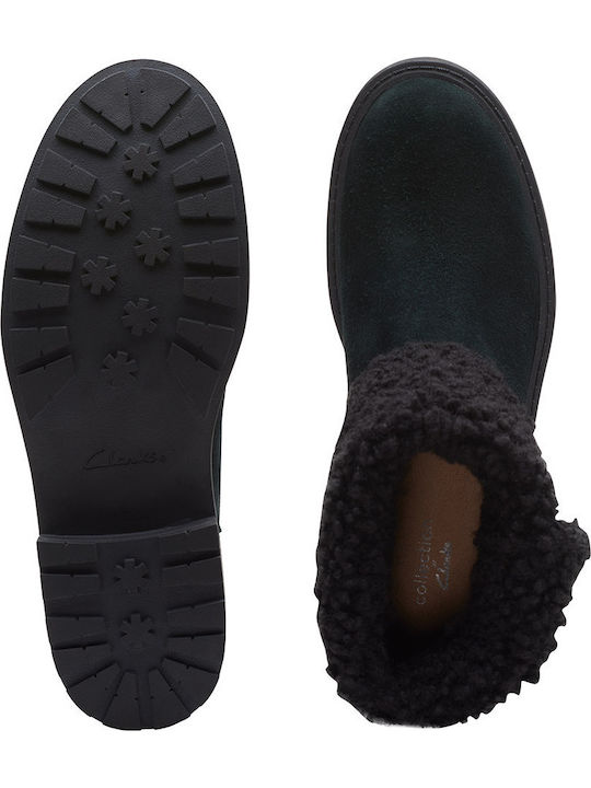Opal Zip Suede Women's Ankle Boots with Fur Black