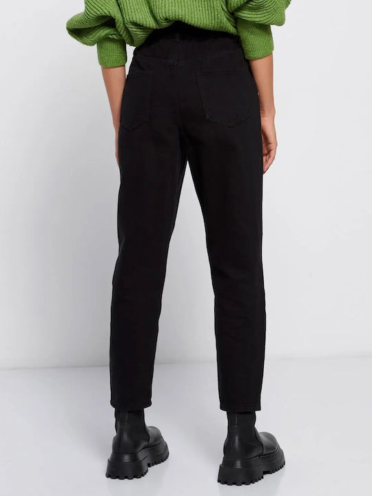 Funky Buddha Pantaloni de damă În talie înaltă Bumbac Pantaloni cu croială largă Negru