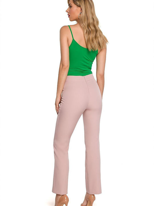 Makover Women's Fabric Capri Trousers Pink