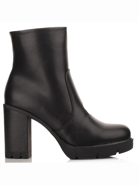 Emanuele Leather Women's Ankle Boots with High Heel Black