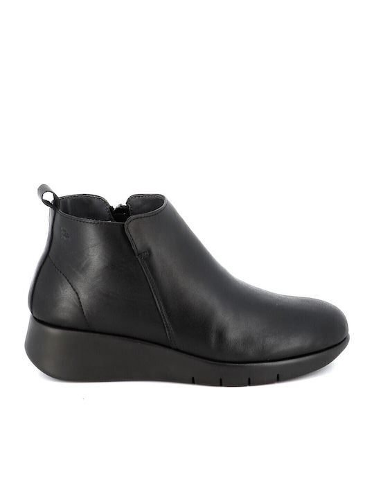 Flex Go Leather Women's Ankle Boots Platform Black