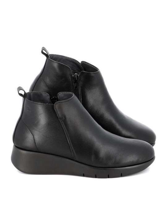 Flex Go Leather Women's Ankle Boots Platform Black