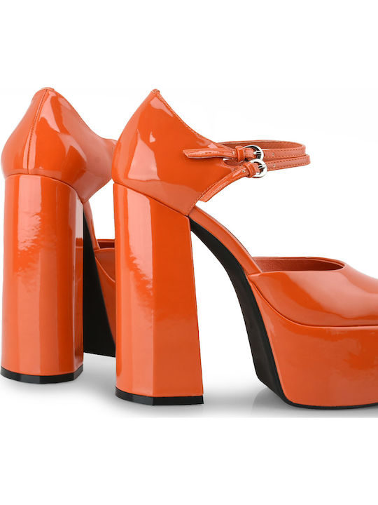 Leila Leder Pumps mit Riemchen & hoher Absatz Orange