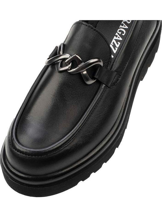 Leather Women's Moccasins in Black Color